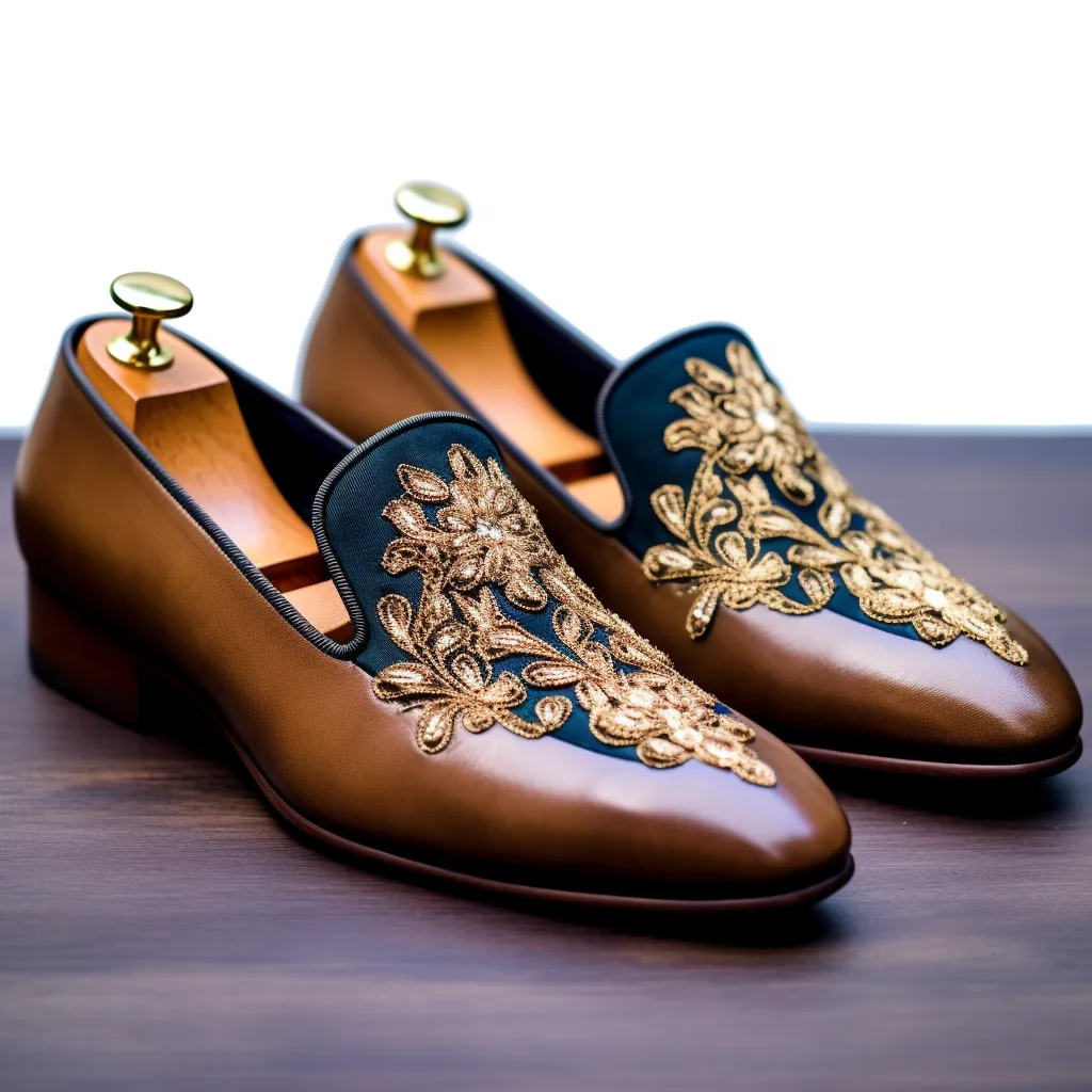 Brown Leather Embroidery Work Peshawari Loafers | Wedding Shoes for Groom | Shoes for Haldi Mehendi Sangeet sold by Costoso Italiano