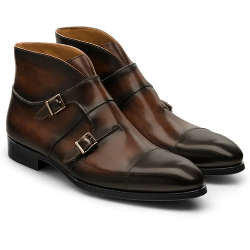 Flat Feet Shoes - Brown Leather Cosham Monk Strap Boots with Arch Support sold by Costoso Italiano