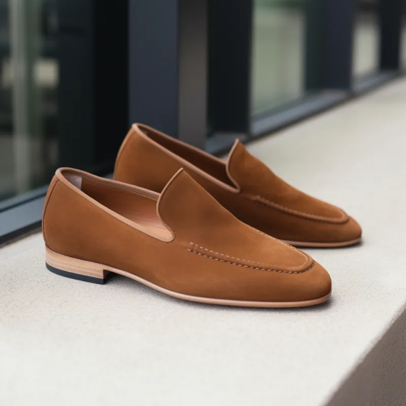 Tan Suede Taiga Minimalist Loafers - SS23 sold by Costoso Italiano