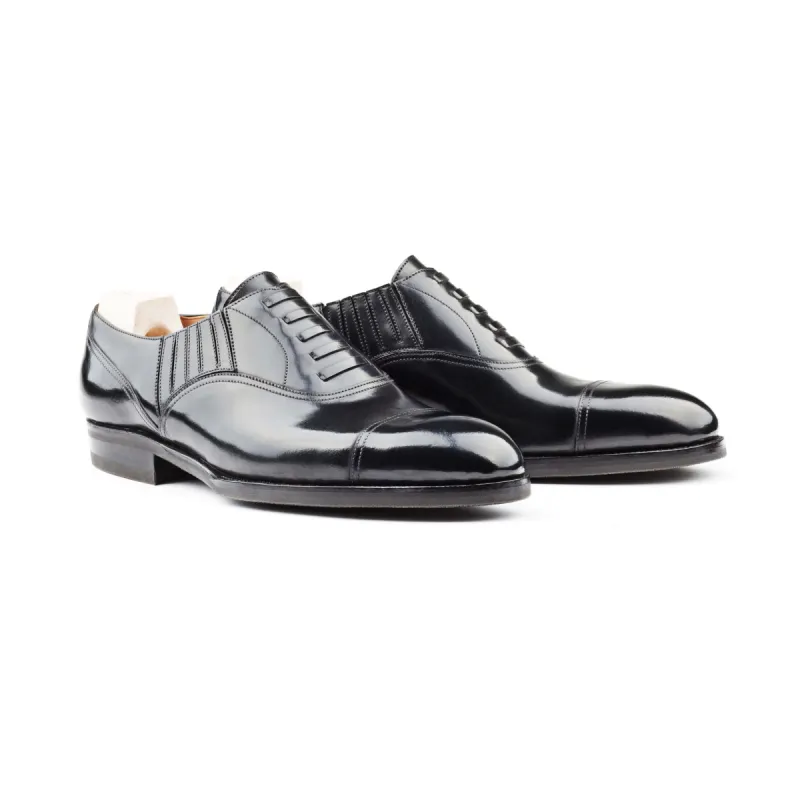 Flat Feet Shoes - Goodyear Welted Braga Black Leather Oxford With Violin Leather Sole with Arch Support sold by Costoso Italiano