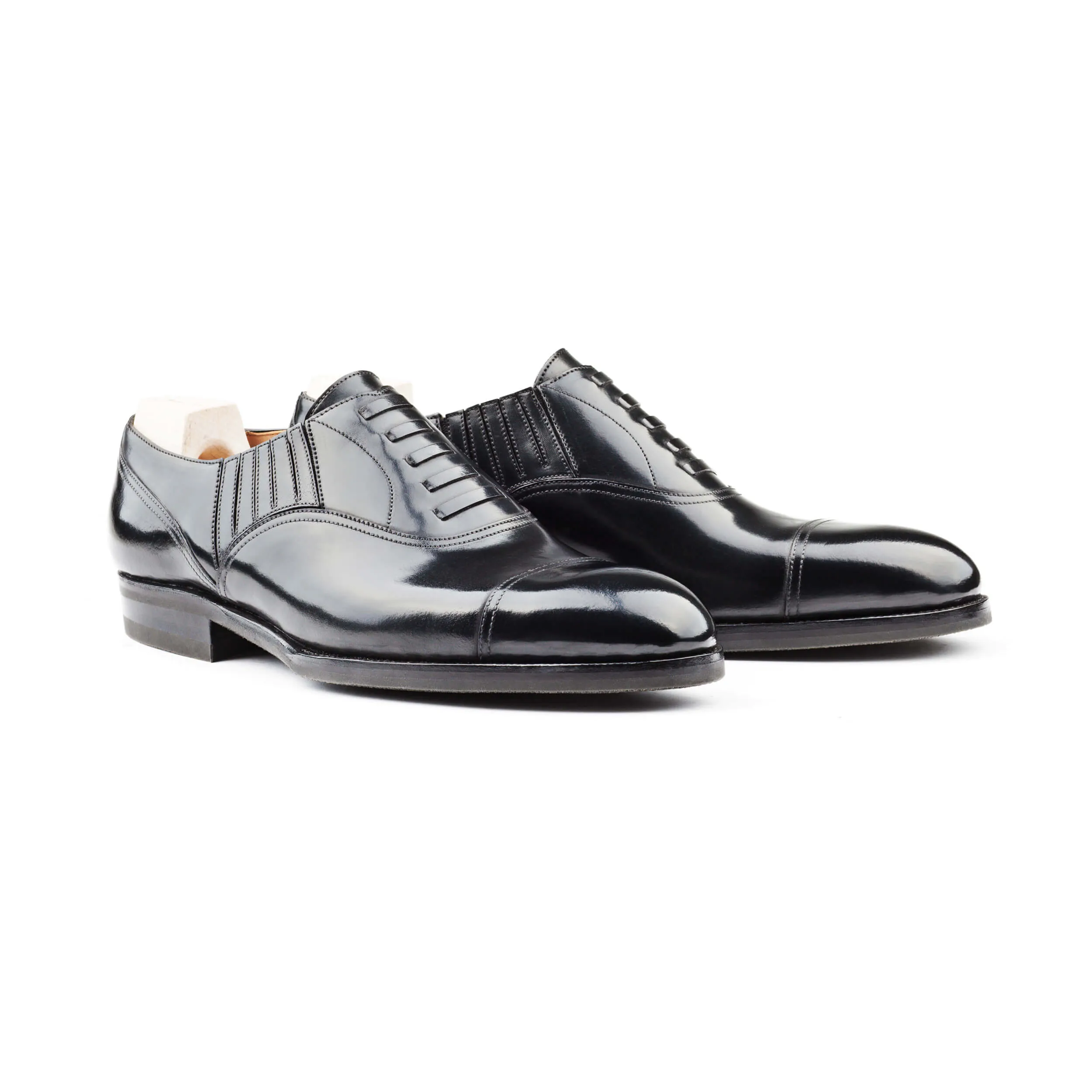 Flat Feet Shoes - Goodyear Welted Braga Black Leather Oxford With Violin Leather Sole with Arch Support sold by Costoso Italiano