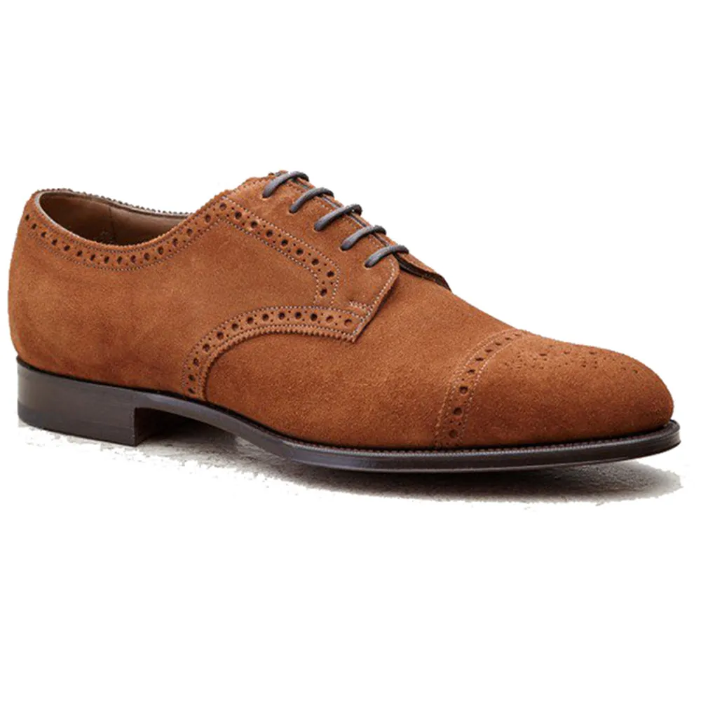 Height Increasing Tan Suede Friars Brogue Derby Shoes sold by Costoso Italiano