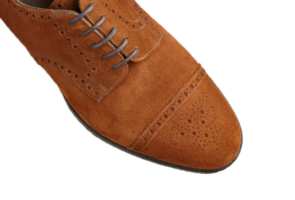 Height Increasing Tan Suede Friars Brogue Derby Shoes sold by Costoso Italiano product image thumbnail 3