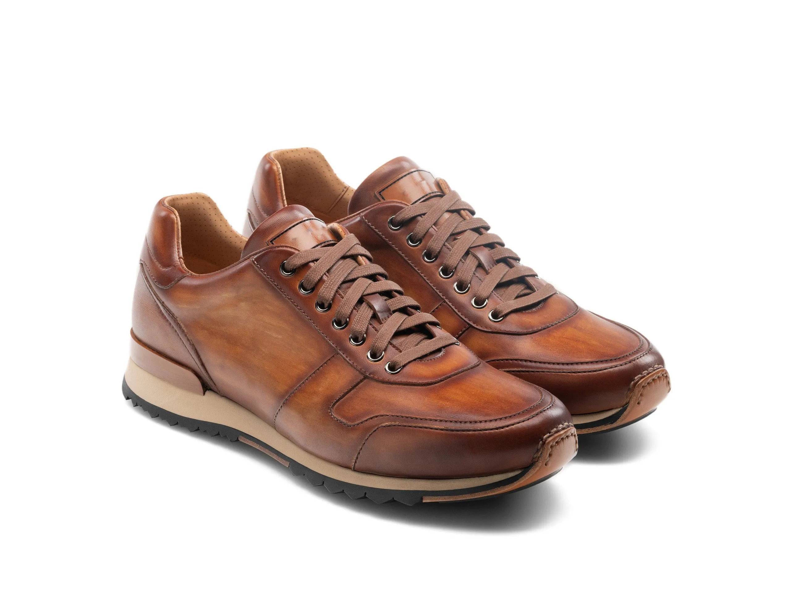 Height Increasing Tan Leather Labasa Lace Up Sneakers sold by Costoso Italiano