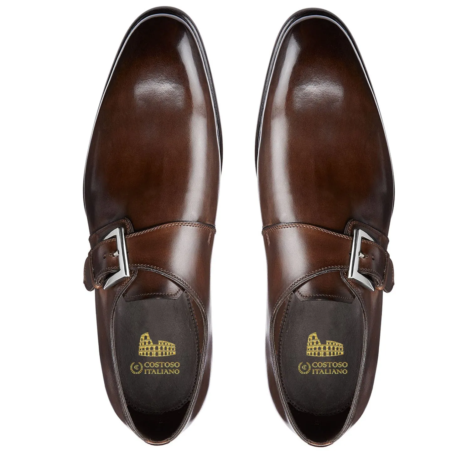 Height Increasing Brown Leather Bromley Monk Straps sold by Costoso Italiano product image thumbnail 2