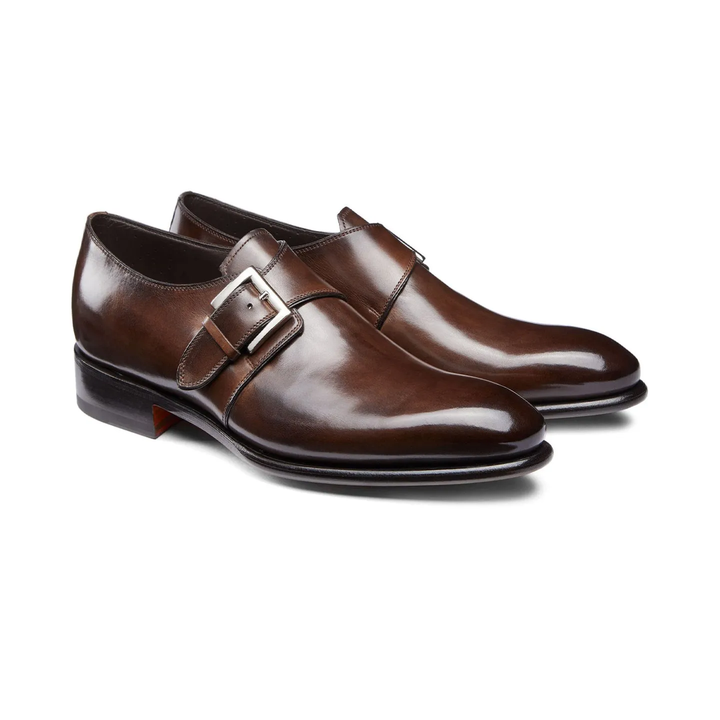 Height Increasing Brown Leather Bromley Monk Straps sold by Costoso Italiano