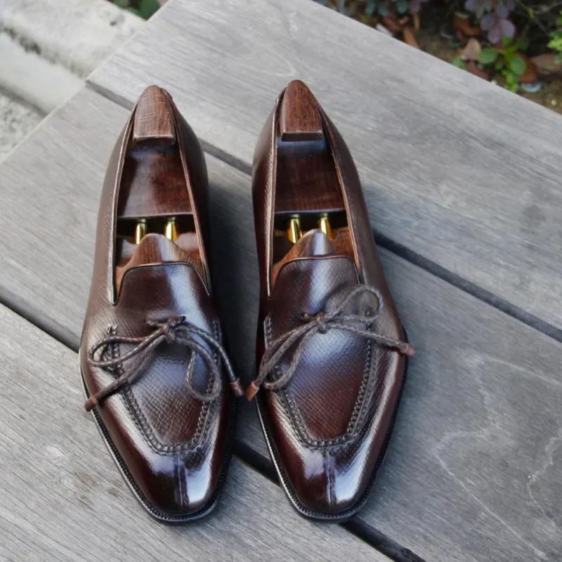 Brown Leather Oporto Slip On Driving Laced Loafers - AW24 sold by Costoso Italiano