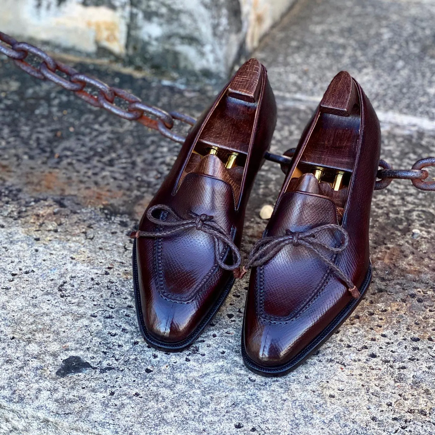 Brown Leather Oporto Slip On Driving Laced Loafers - AW24 sold by Costoso Italiano product image thumbnail 2