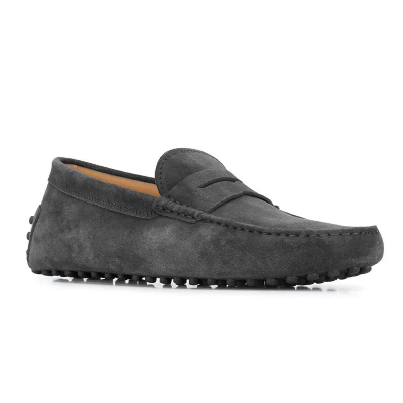 Grey Suede Alcalde Penny Driving Loafers sold by Costoso Italiano