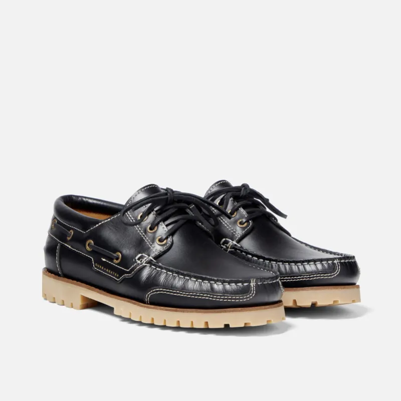Black Leather Inizio With Tan Sole Boat Shoe sold by Costoso Italiano