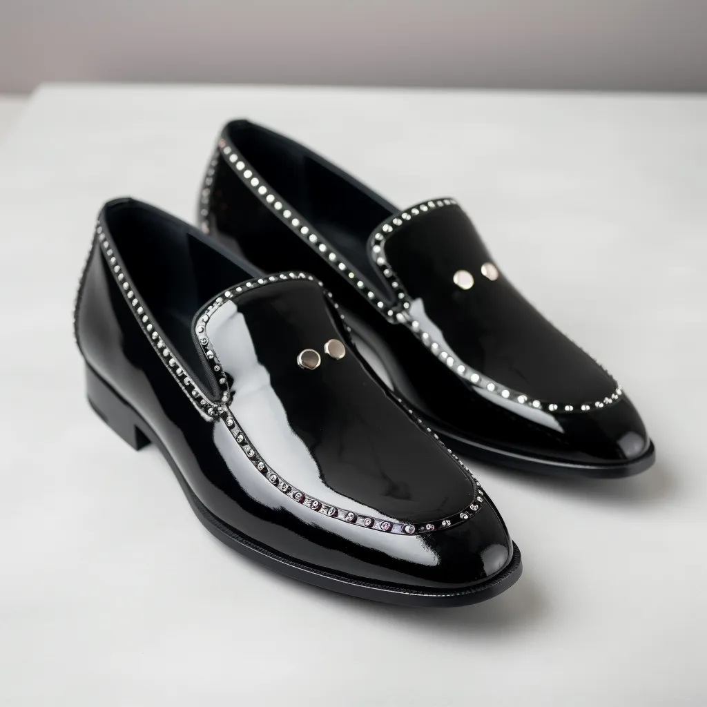Black Patent Leather Spike Brilly Slip On Studded Loafers - SS23 sold by Costoso Italiano
