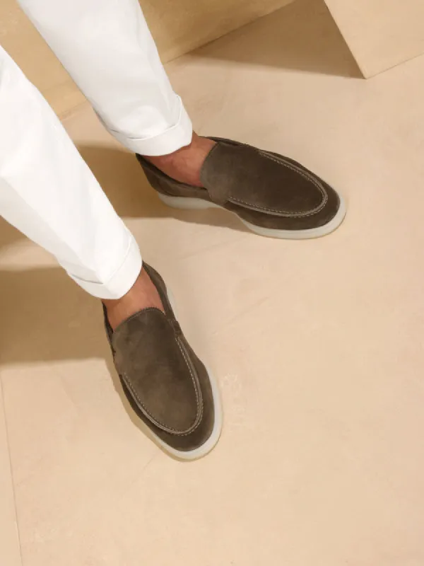 Olive Green Suede Athena Yatch Loafers - SS23 sold by Costoso Italiano