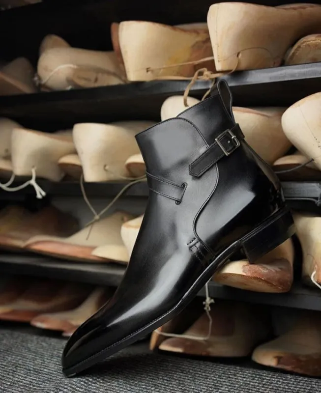 Black Leather Alvor Slip On Jodhpur Boots sold by Costoso Italiano