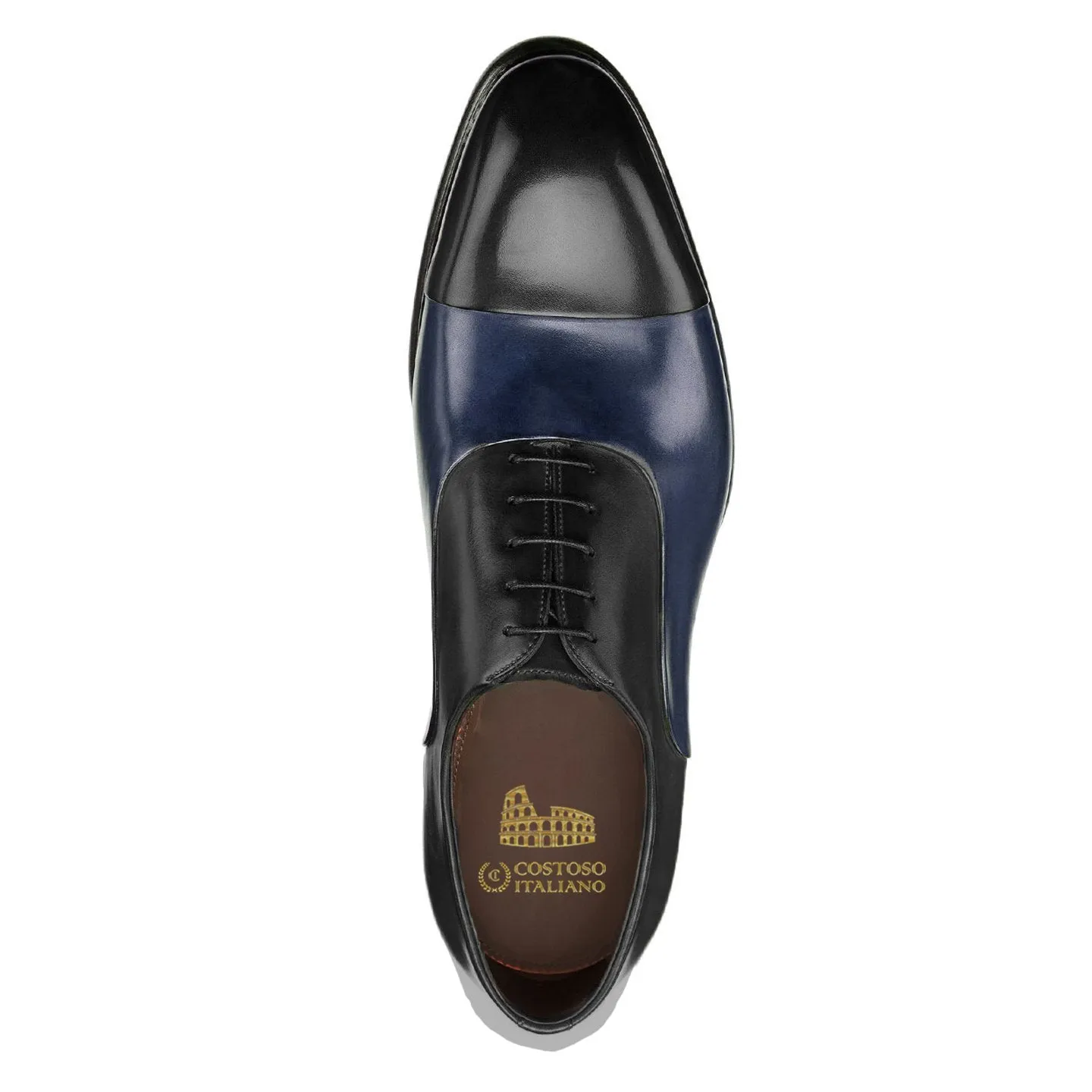 Flat Feet Shoes - Black and Navy Blue Leather Woodford Balmoral Toe Cap Oxfords with Arch Support sold by Costoso Italiano product image thumbnail 3