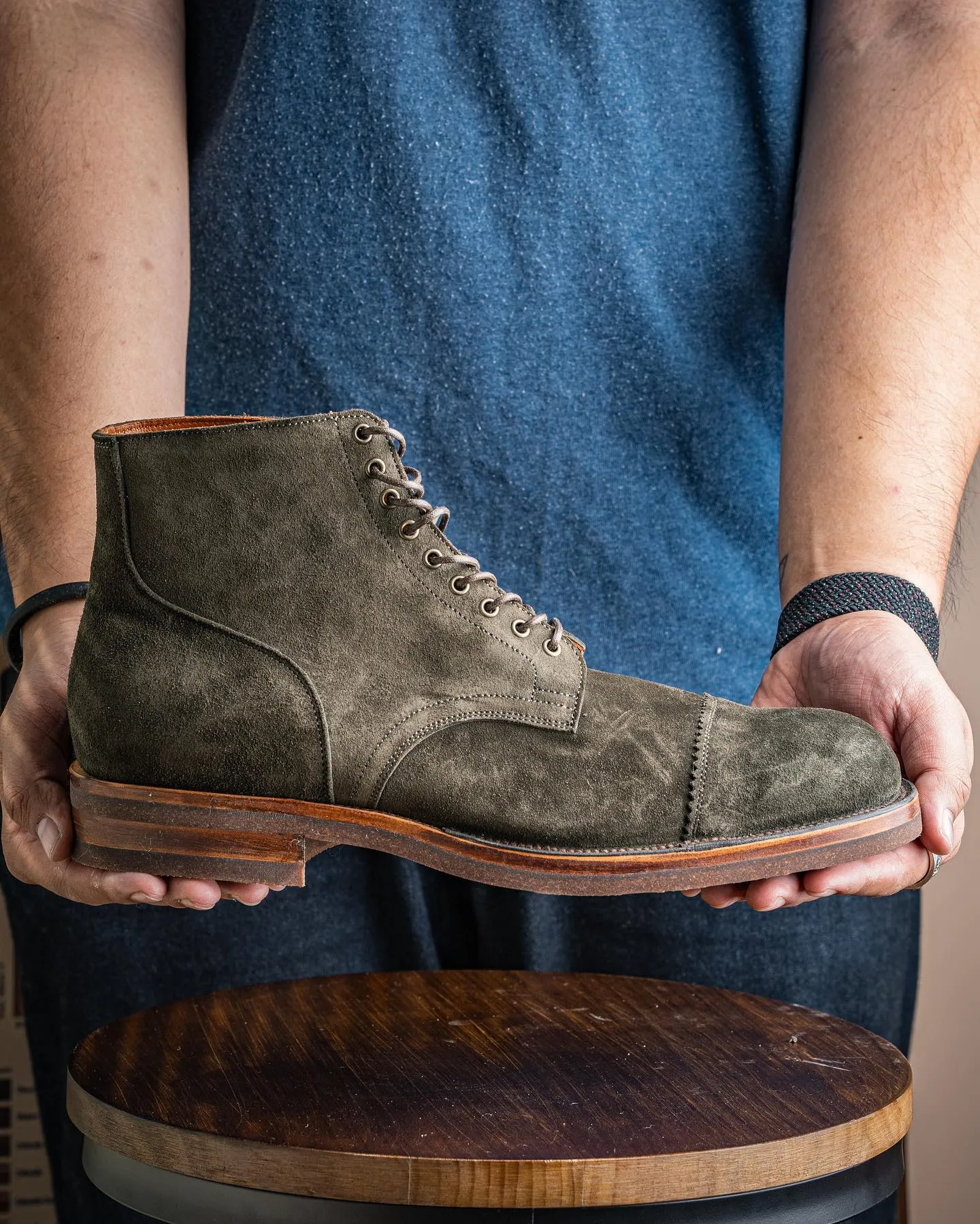 Green Suede Elysia Lace Up Toe Cap Boots - AW24 sold by Costoso Italiano product image thumbnail 3