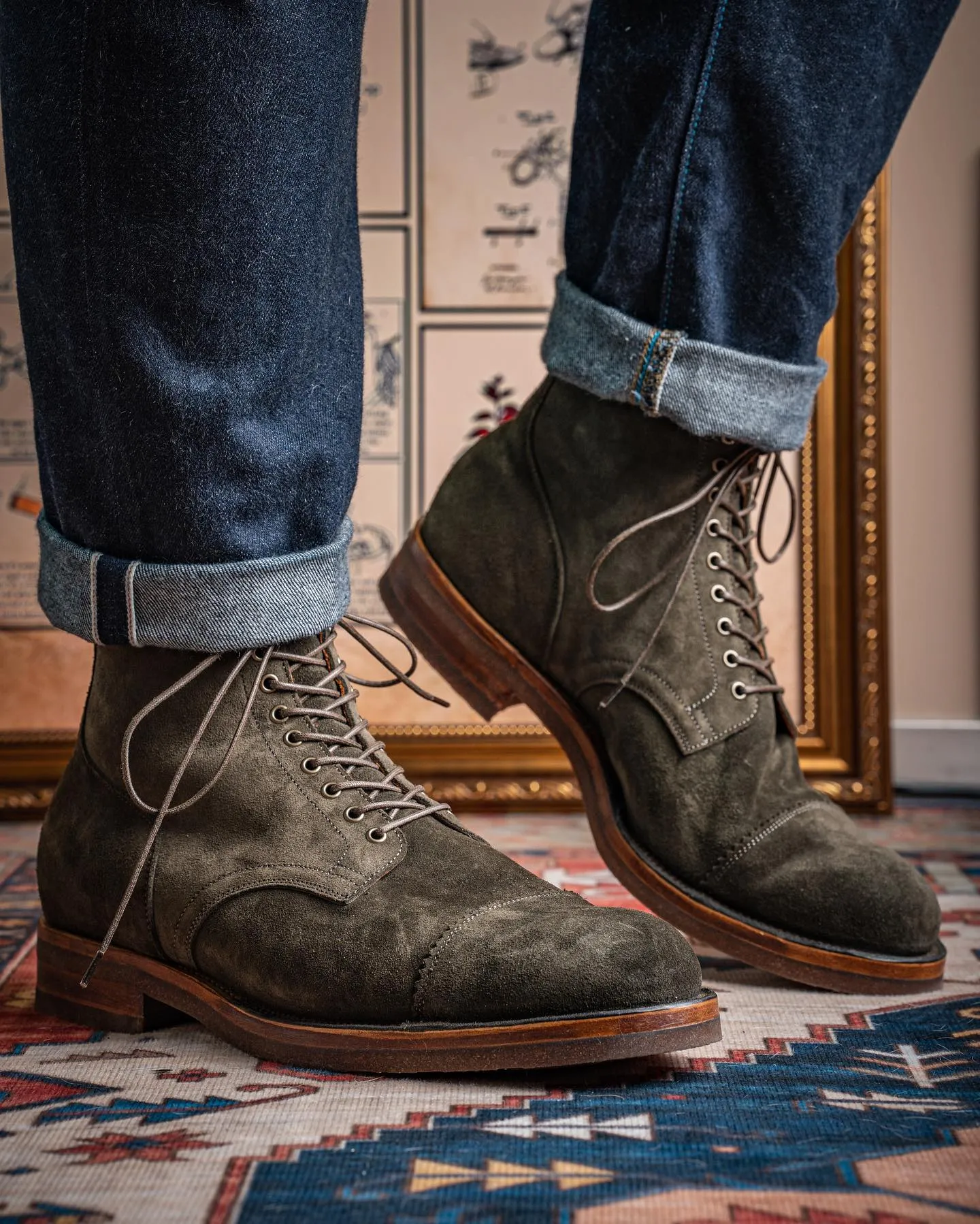 Green Suede Elysia Lace Up Toe Cap Boots - AW24 sold by Costoso Italiano product image thumbnail 4