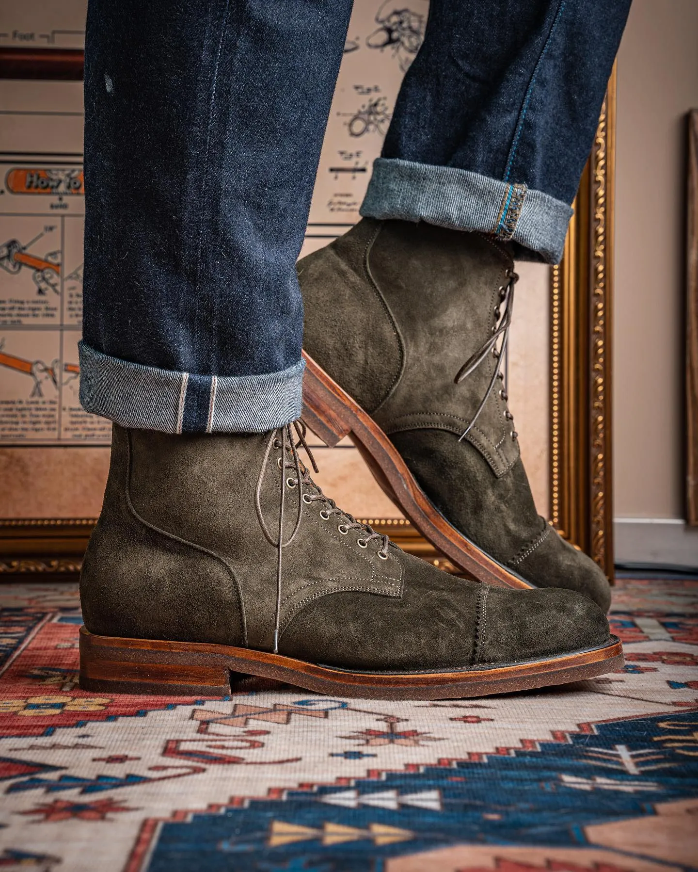 Green Suede Elysia Lace Up Toe Cap Boots - AW24 sold by Costoso Italiano