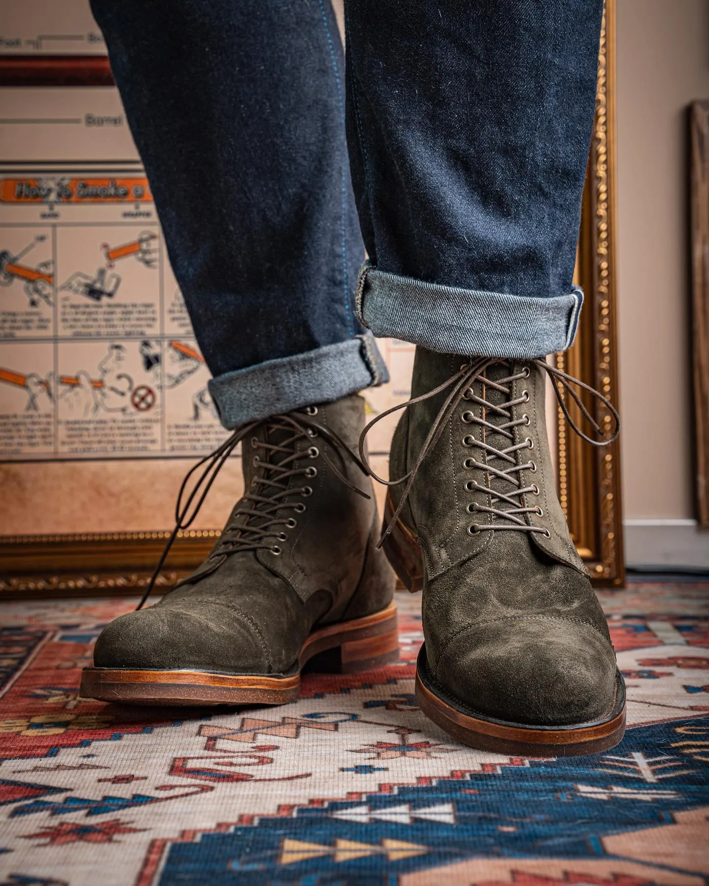 Green Suede Elysia Lace Up Toe Cap Boots - AW24 sold by Costoso Italiano product image thumbnail 5