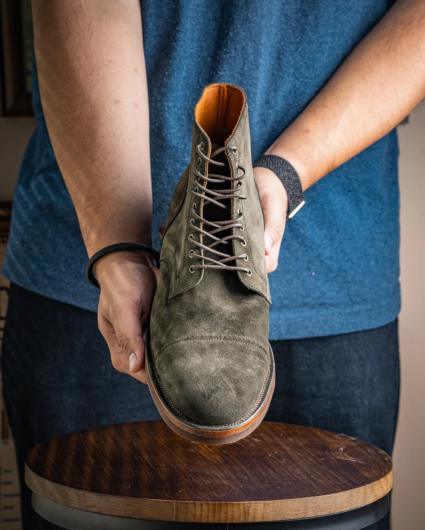 Green Suede Elysia Lace Up Toe Cap Boots - AW24 sold by Costoso Italiano product image thumbnail 2