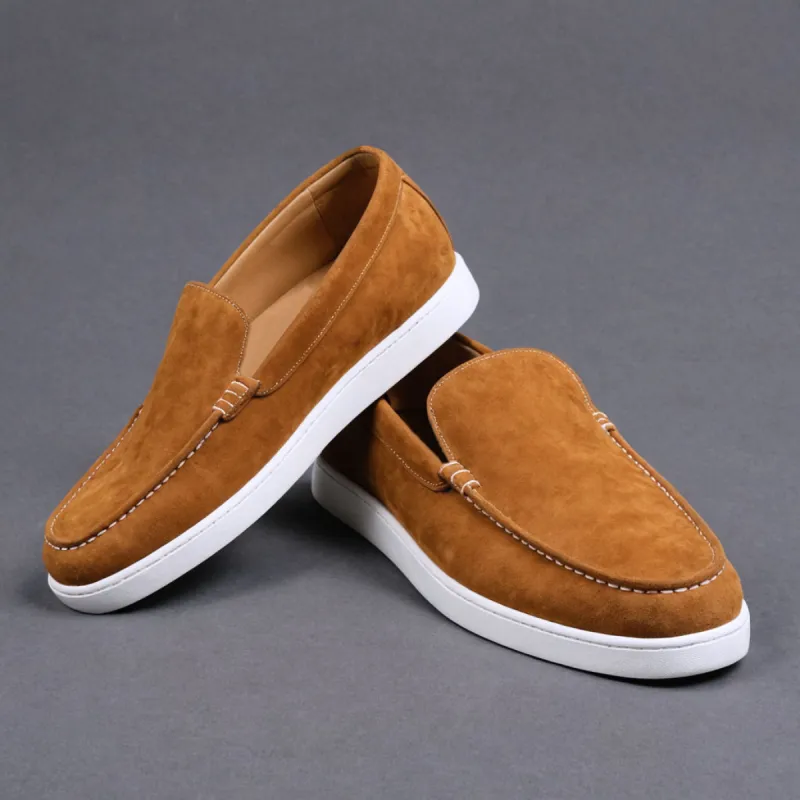 Tan Suede Leather Magnus Slip On Sneakers sold by Costoso Italiano