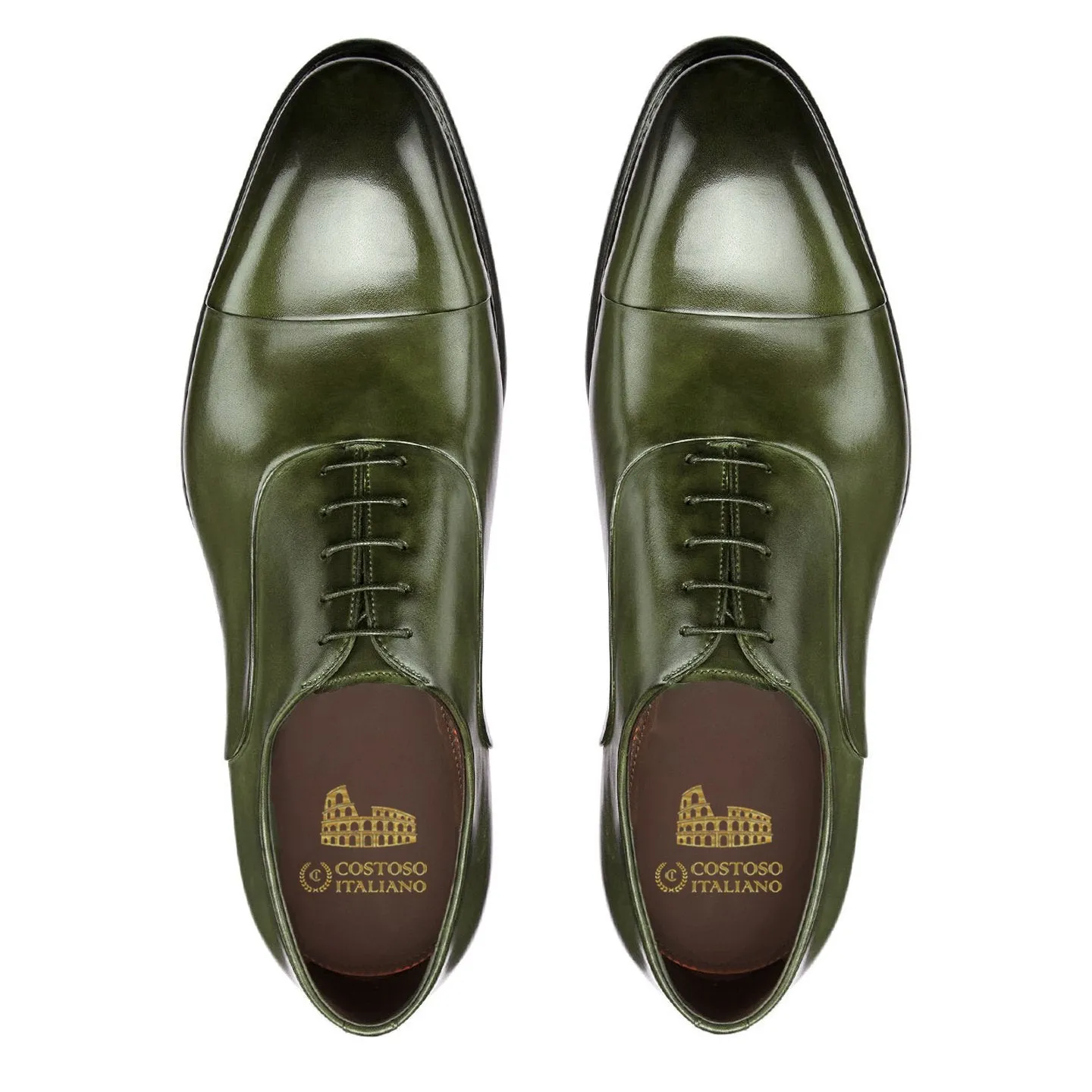 Flat Feet Shoes - Olive Green Leather Woodford Balmoral Toe Cap Oxfords with Arch Support sold by Costoso Italiano product image thumbnail 3