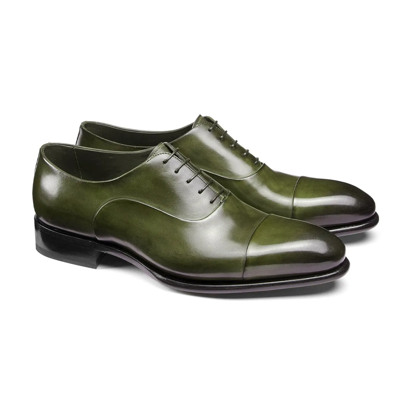 Flat Feet Shoes - Olive Green Leather Woodford Balmoral Toe Cap Oxfords with Arch Support sold by Costoso Italiano