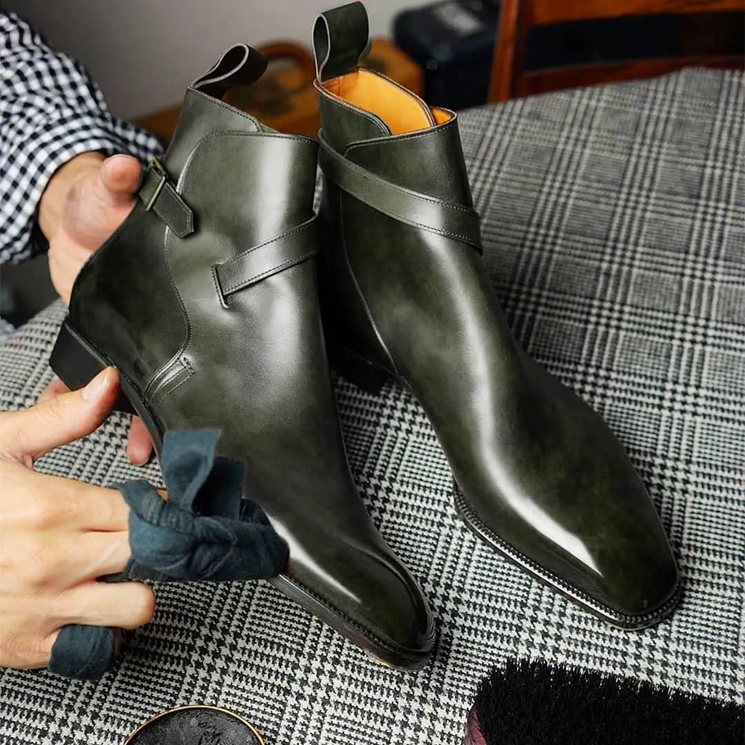 Green Leather Alvor Slip On Jodhpur Boots sold by Costoso Italiano