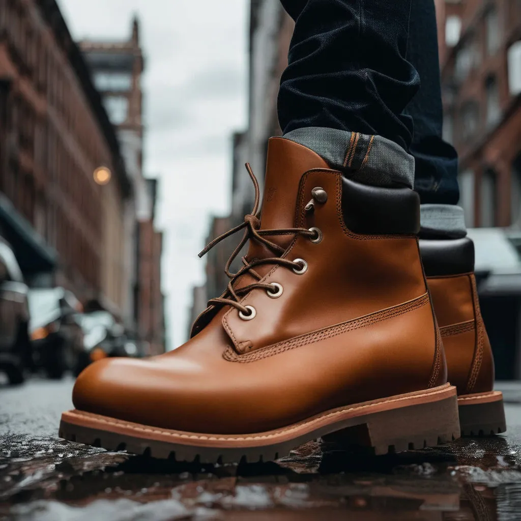 Tan Leather Appoggio Ankle Rugged Lace Up Combat Hiking Boots with Chunky Track Sole sold by Costoso Italiano