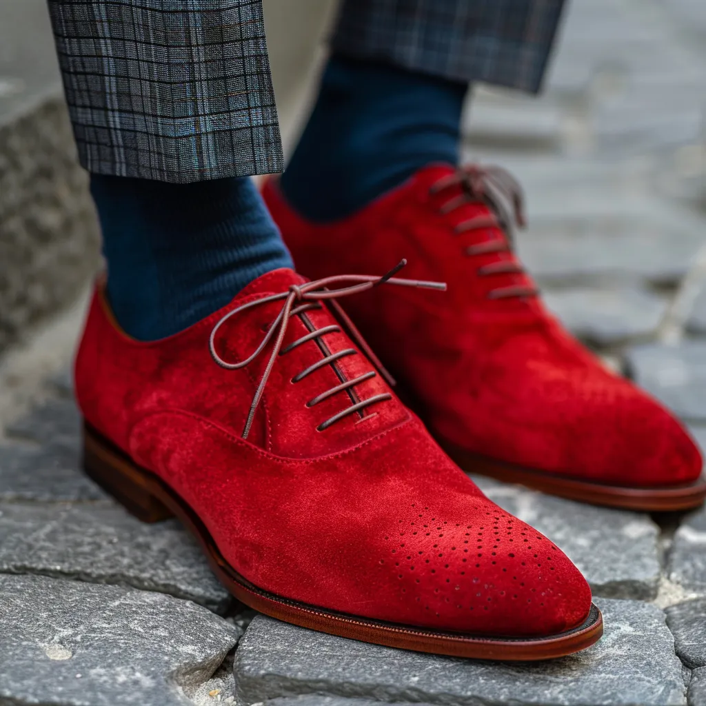 Red Suede Leather Placido Lace-Up Oxford Shoes sold by Costoso Italiano