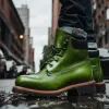 Green Leather Appoggio Ankle Rugged Lace Up Combat Hiking Boots with Chunky Track Sole sold by Costoso Italiano