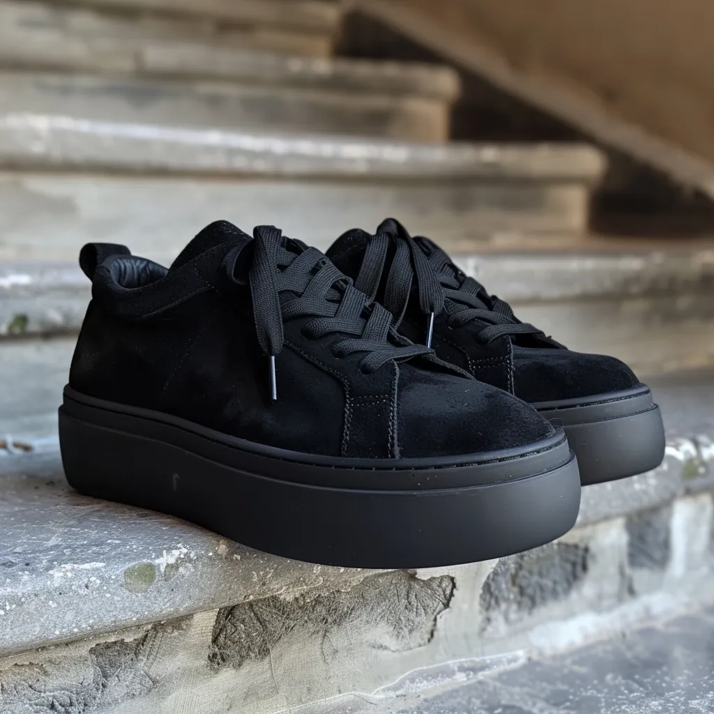 Black Suede Leather Lazzaro With Thick Sole Sneakers sold by Costoso Italiano