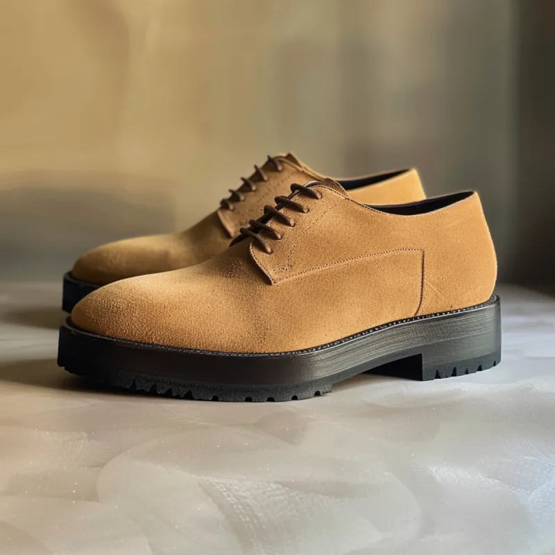 Tan Suede Leather Isaia With Thick Sole Oxford sold by Costoso Italiano