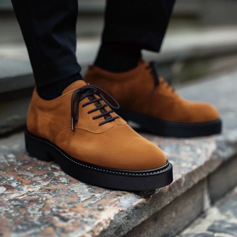 Brown Suede Leather Imerio With Thick Sole Oxford sold by Costoso Italiano
