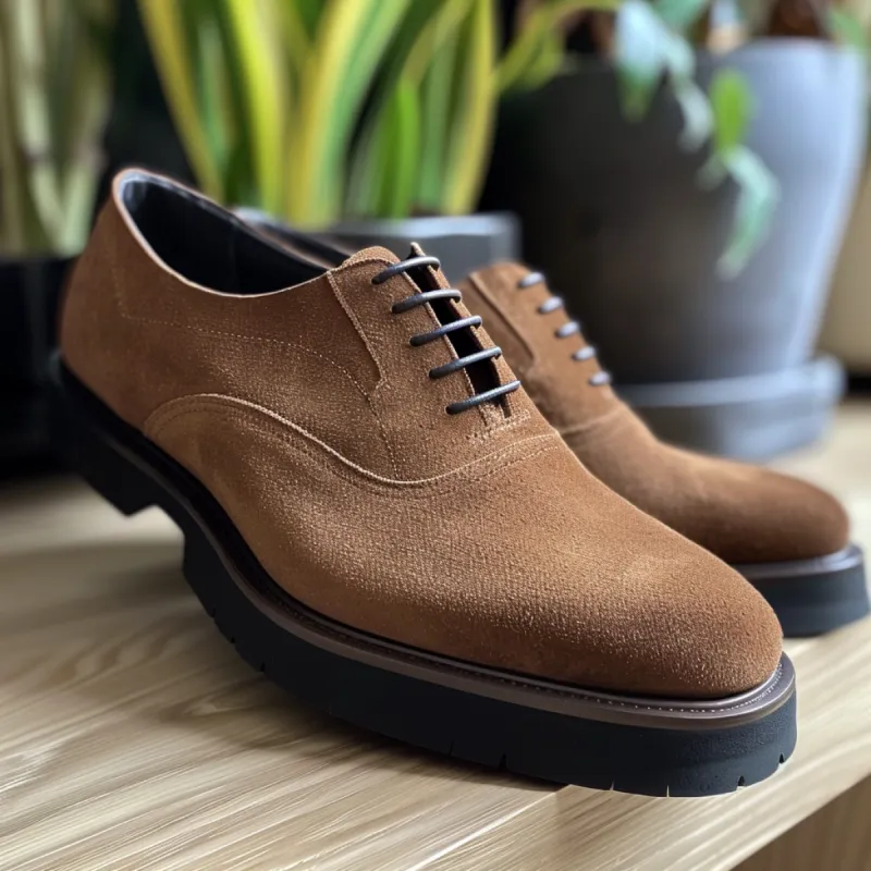 Brown Suede Leather Ildefonso With Thick Sole Oxford sold by Costoso Italiano