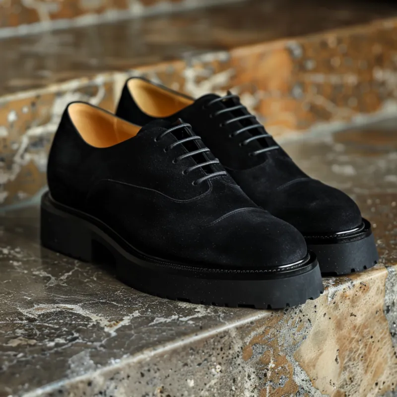 Black Suede Leather Guido With Thick Sole Oxford sold by Costoso Italiano