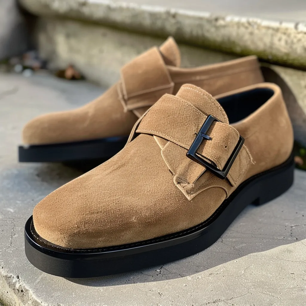 Tan Suede Leather Gregorio With Thick Sole Monk Straps sold by Costoso Italiano