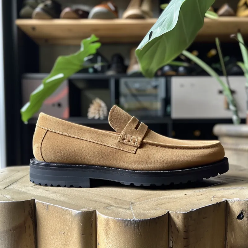 Tan Suede Leather Gerasimo With Thick Sole Loafers sold by Costoso Italiano