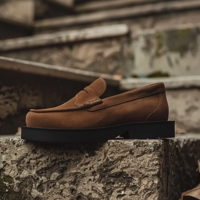 Brown Suede Leather Gelasio With Thick Sole Loafers sold by Costoso Italiano