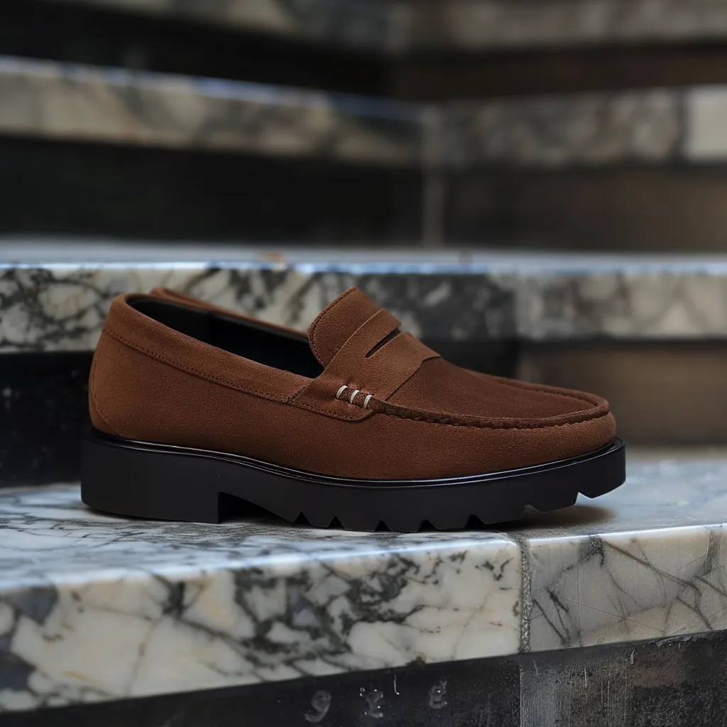 Brown Suede Leather Gaudenzio With Thick Sole Loafers sold by Costoso Italiano