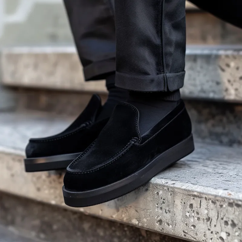 Black Suede Leather Galvano With Thick Sole Loafers sold by Costoso Italiano