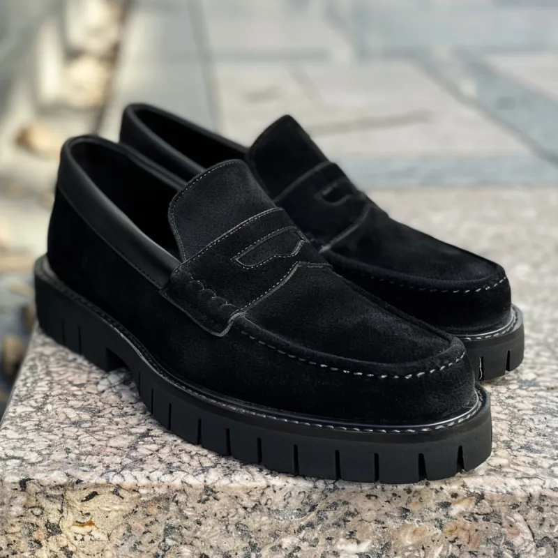 Black Suede Leather Fulvio With Thick Sole Loafers sold by Costoso Italiano