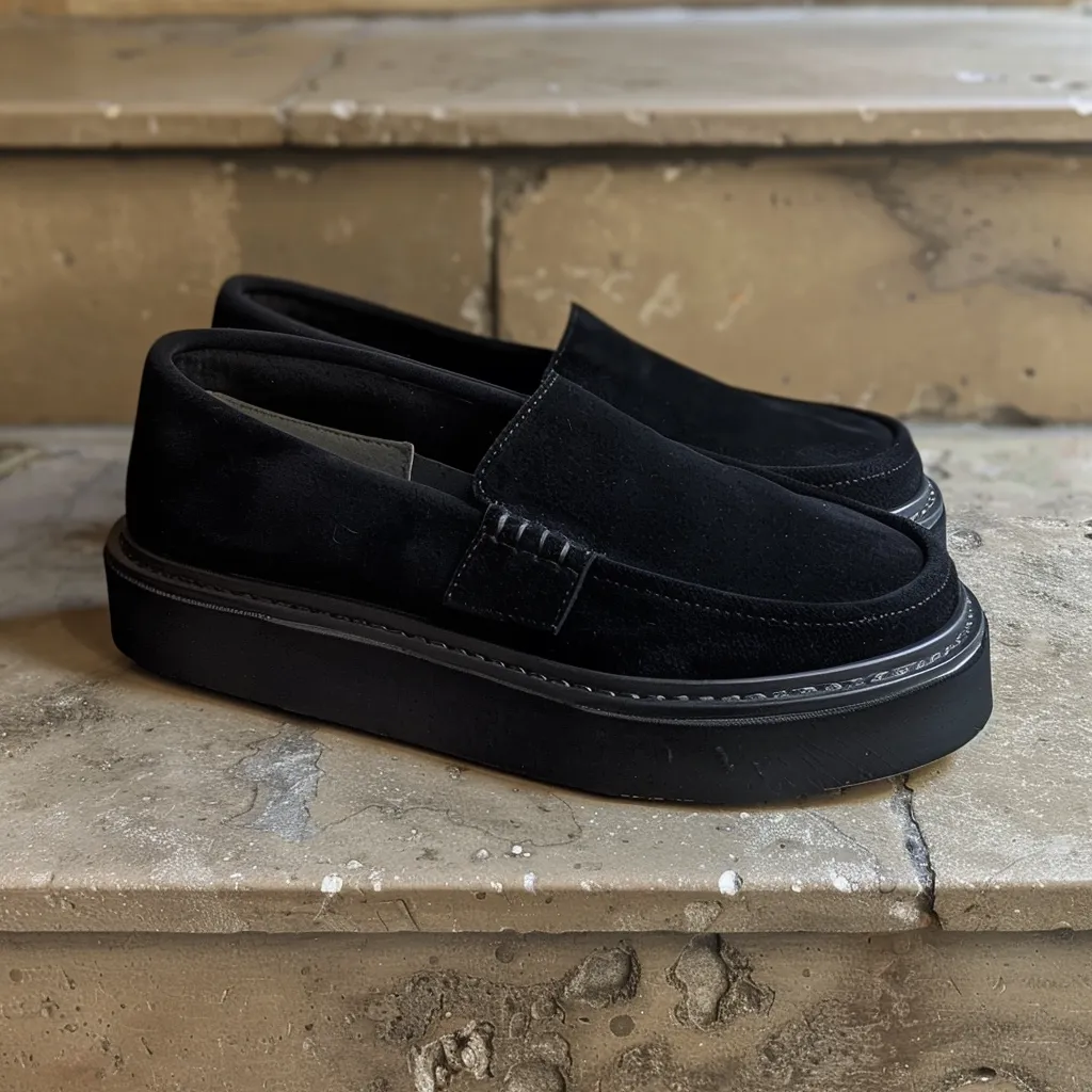 Black Suede Leather Fulberto With Thick Sole Loafers sold by Costoso Italiano