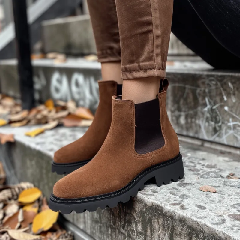 Brown Leather Fiorenzo With Thick Sole Zipper Boots sold by Costoso Italiano
