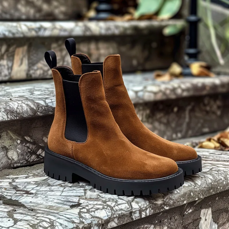 Brown Leather Ferdinando With Thick Sole Zipper Boots sold by Costoso Italiano