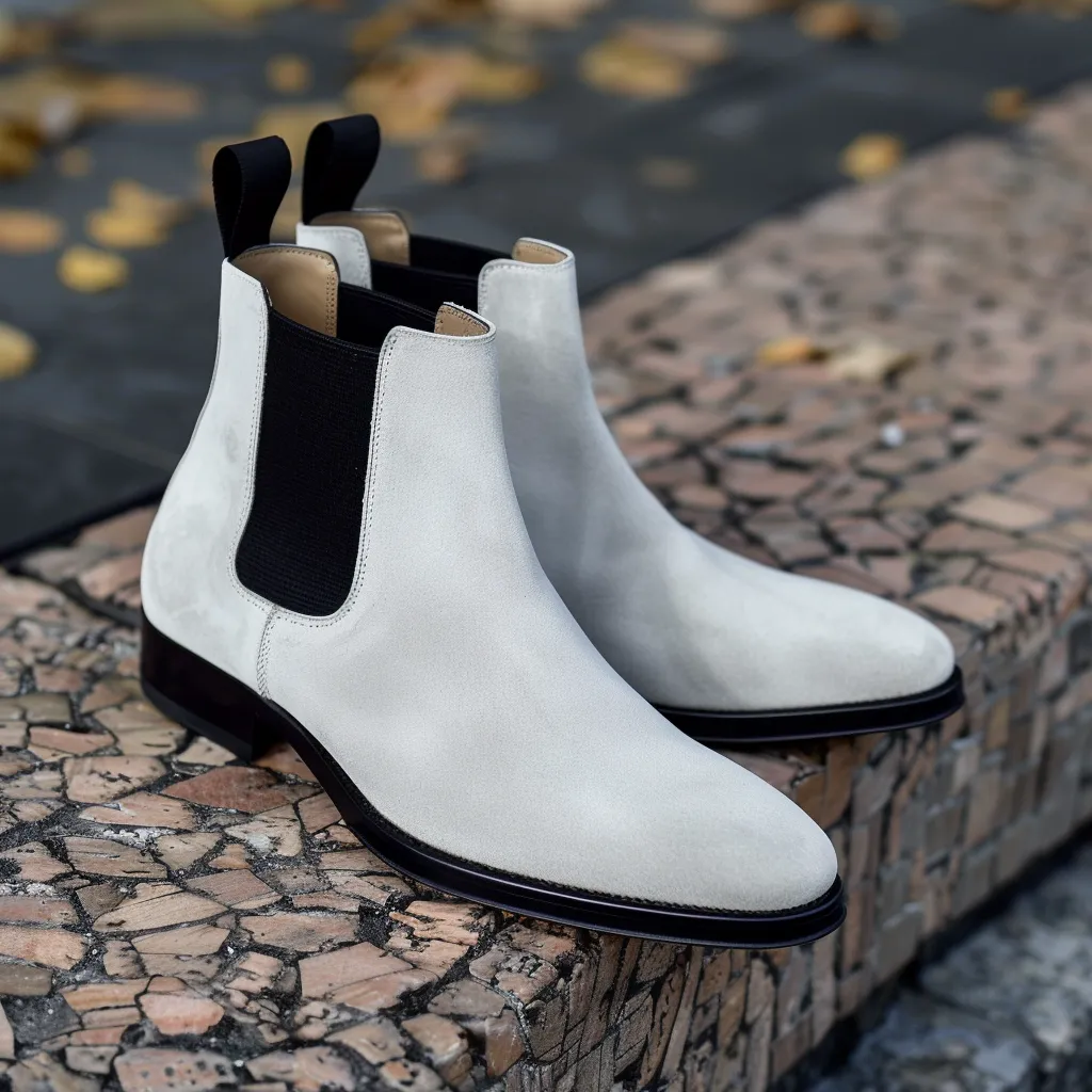 White Suede Leather Amintore Chelsea Boots sold by Costoso Italiano