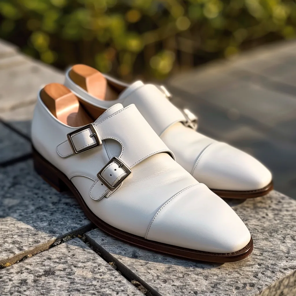 White Odone Monk Straps sold by Costoso Italiano