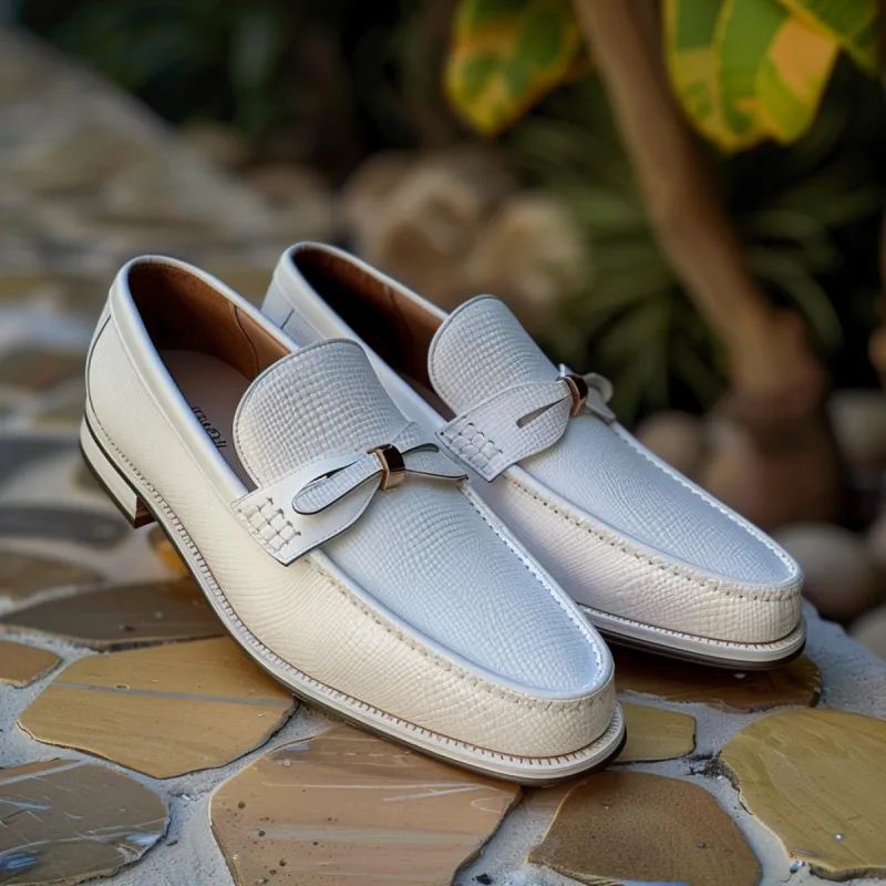 White Grain Leather Nazzareno Loafers sold by Costoso Italiano