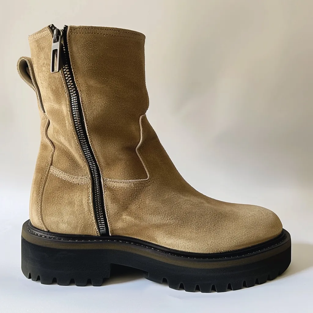 Tan Suede Massimiliano With Thick Sole Zipper Boots sold by Costoso Italiano
