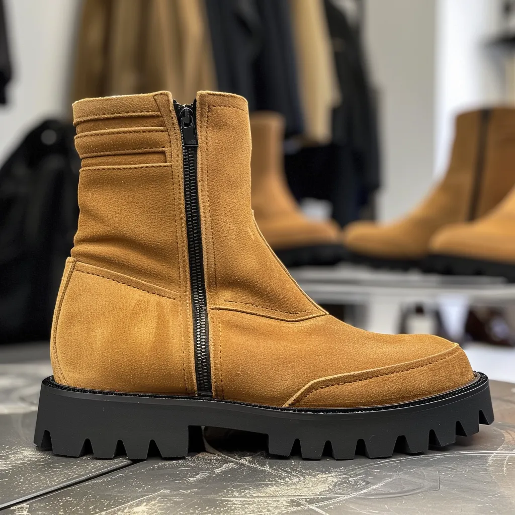 Tan Suede Mariano With Thick Sole Zipper Boots sold by Costoso Italiano