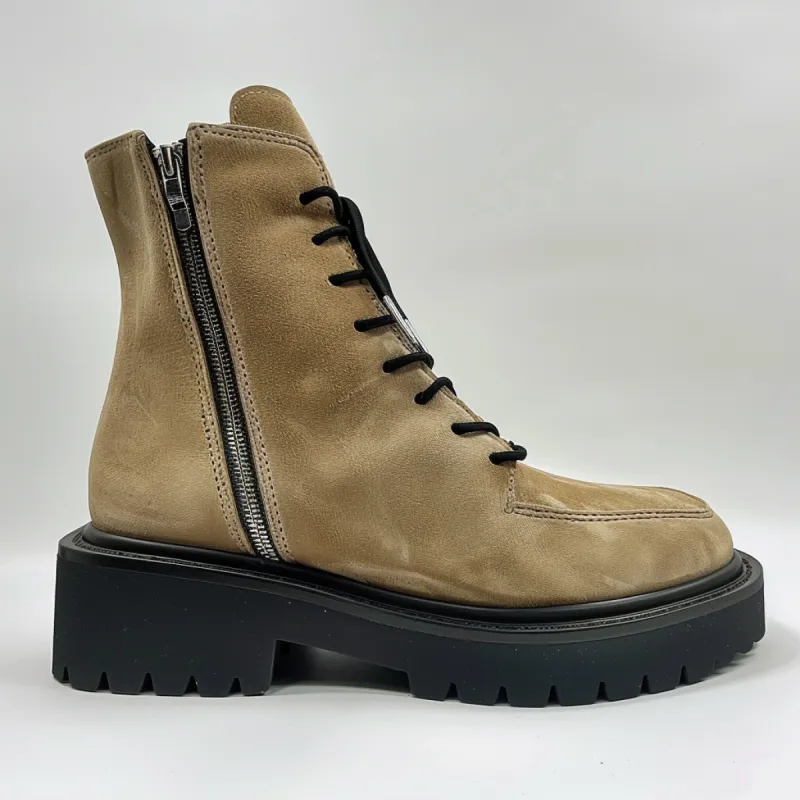 Tan Suede Maresciallo With Thick Sole Zipper Boots sold by Costoso Italiano